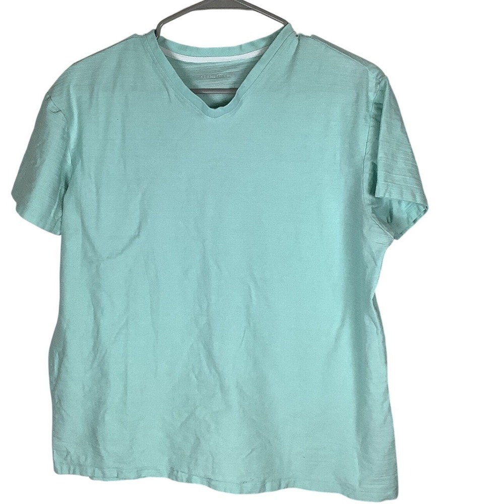Kenneth Cole New York Mens V-Neck T-Shirt Mint Green Slub Cotton Tee Size Medium